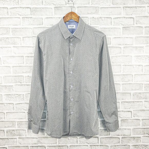 DUCHAMP Men's Tailored Fit dress Shirt Gray textured stripe Size 16 L - Picture 2 of 7